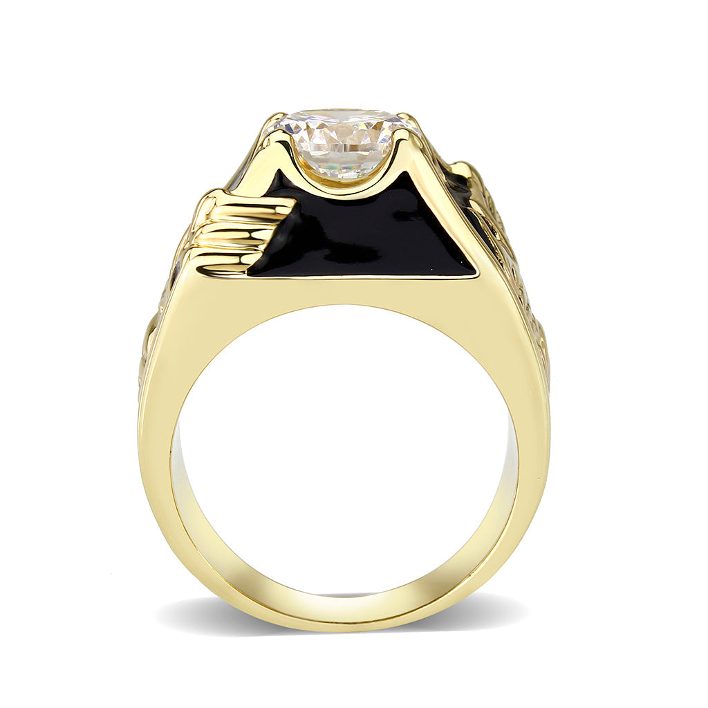 Ion Gold Plated  Brass Ring with Clear CZ Stone