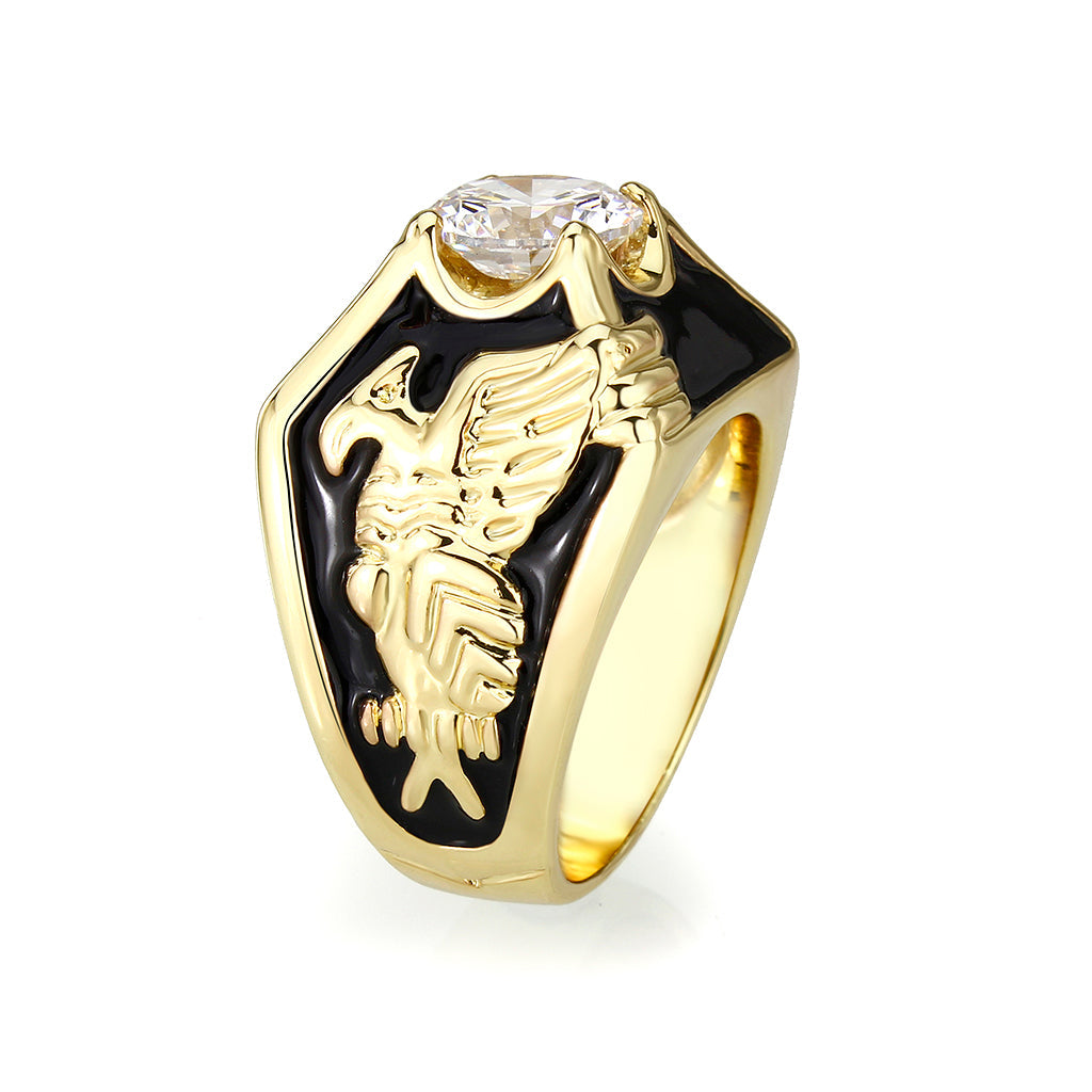 Ion Gold Plated  Brass Ring with Clear CZ Stone