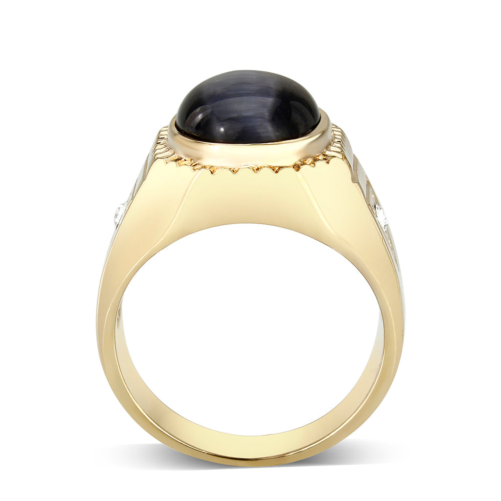 Ion Gold Plated  Brass Ring with Black Onyx