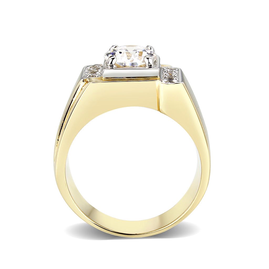 Ion Gold  Plated  Brass Ring with Clear CZ