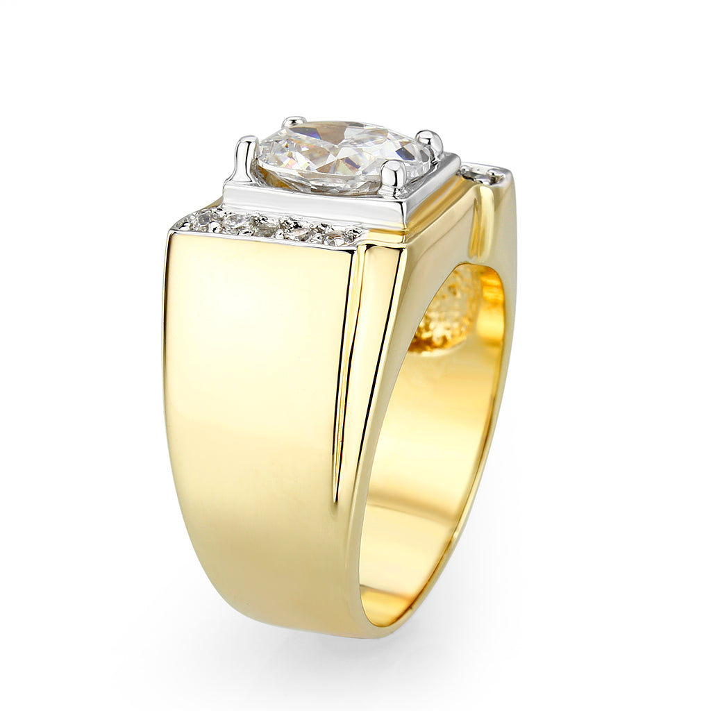 Ion Gold  Plated  Brass Ring with Clear CZ