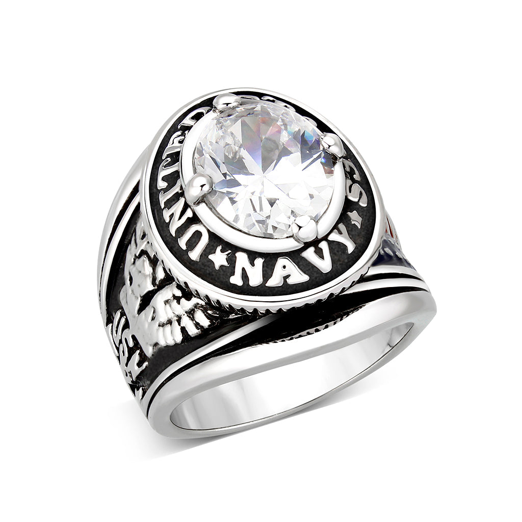 Rhodium  Plated  Brass Ring with Clear CZ