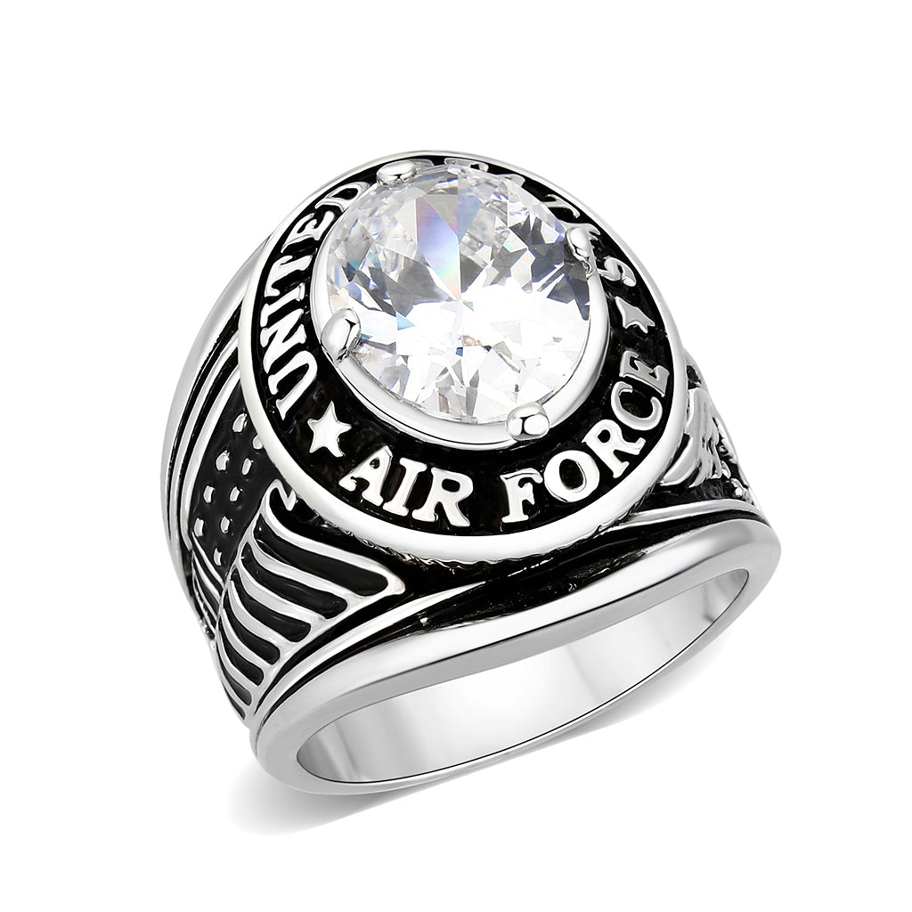 Rhodium Plated  Brass Ring with  Clear CZ