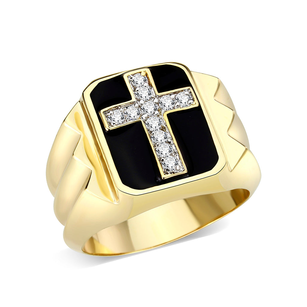 Ion Gold  Plated  Brass Ring with Clear CZ