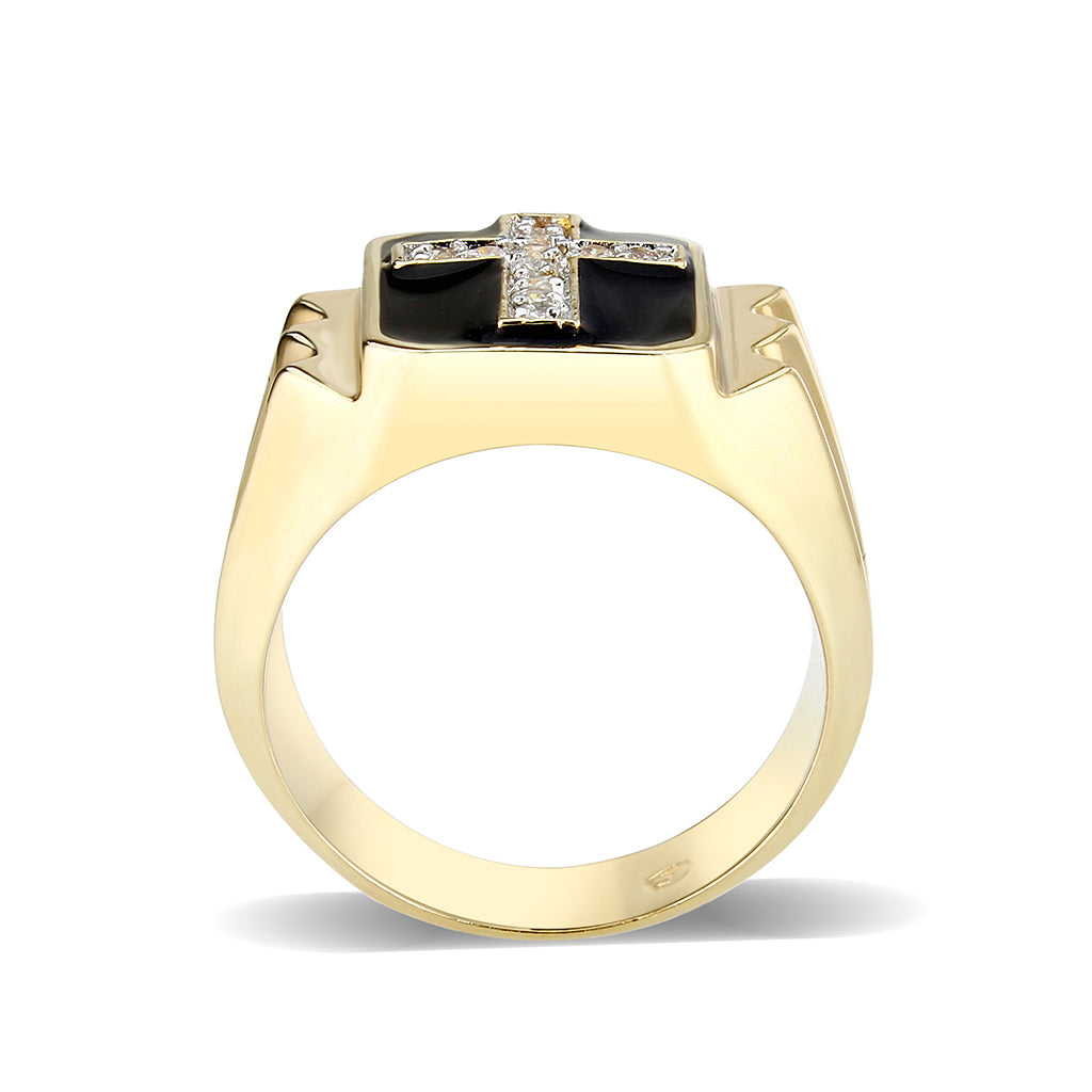 Ion Gold  Plated  Brass Ring with Clear CZ