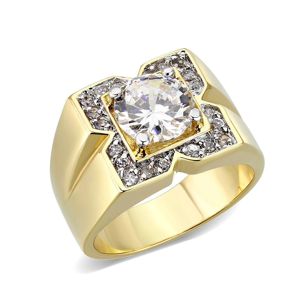 Ion Gold  Plated  Brass Ring with  Clear CZ