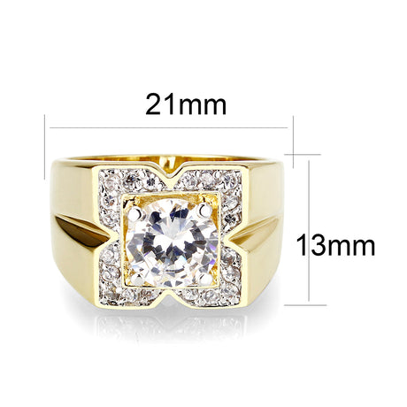 Ion Gold  Plated  Brass Ring with  Clear CZ