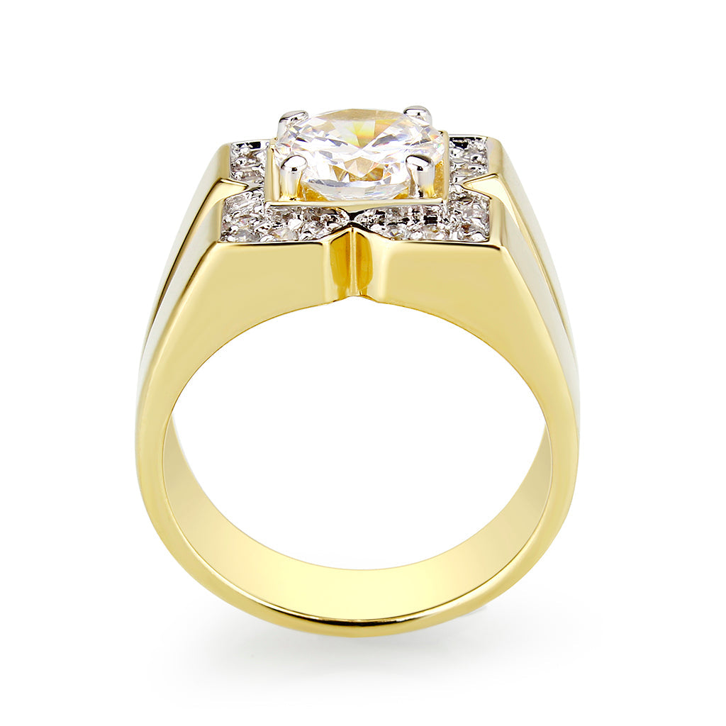 Ion Gold  Plated  Brass Ring with  Clear CZ