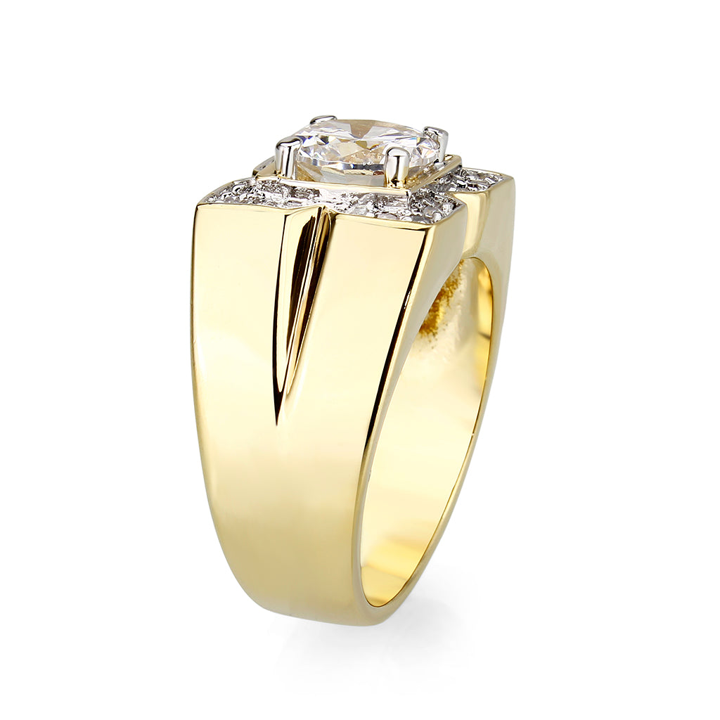 Ion Gold  Plated  Brass Ring with  Clear CZ