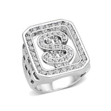 Rhodium Plated  Brass Ring with  Synthetic Glass Clear