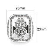 Rhodium Plated  Brass Ring with  Synthetic Glass Clear