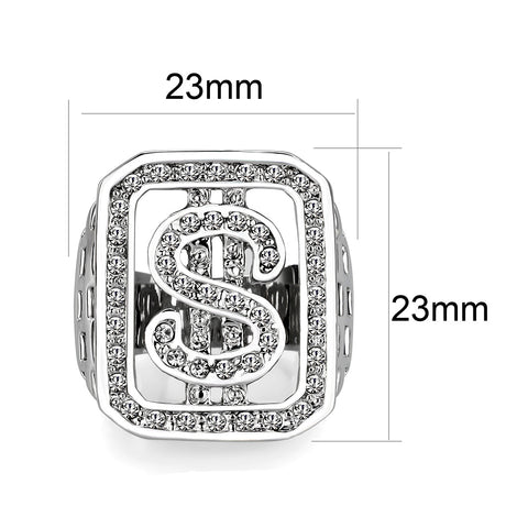 Rhodium Plated  Brass Ring with  Synthetic Glass Clear