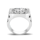 Rhodium Plated  Brass Ring with  Synthetic Glass Clear