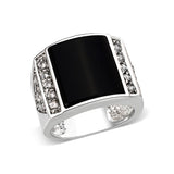 Rhodium Plated  Brass Ring with  Onyx