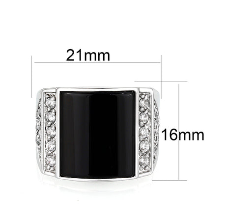 Rhodium Plated  Brass Ring with  Onyx