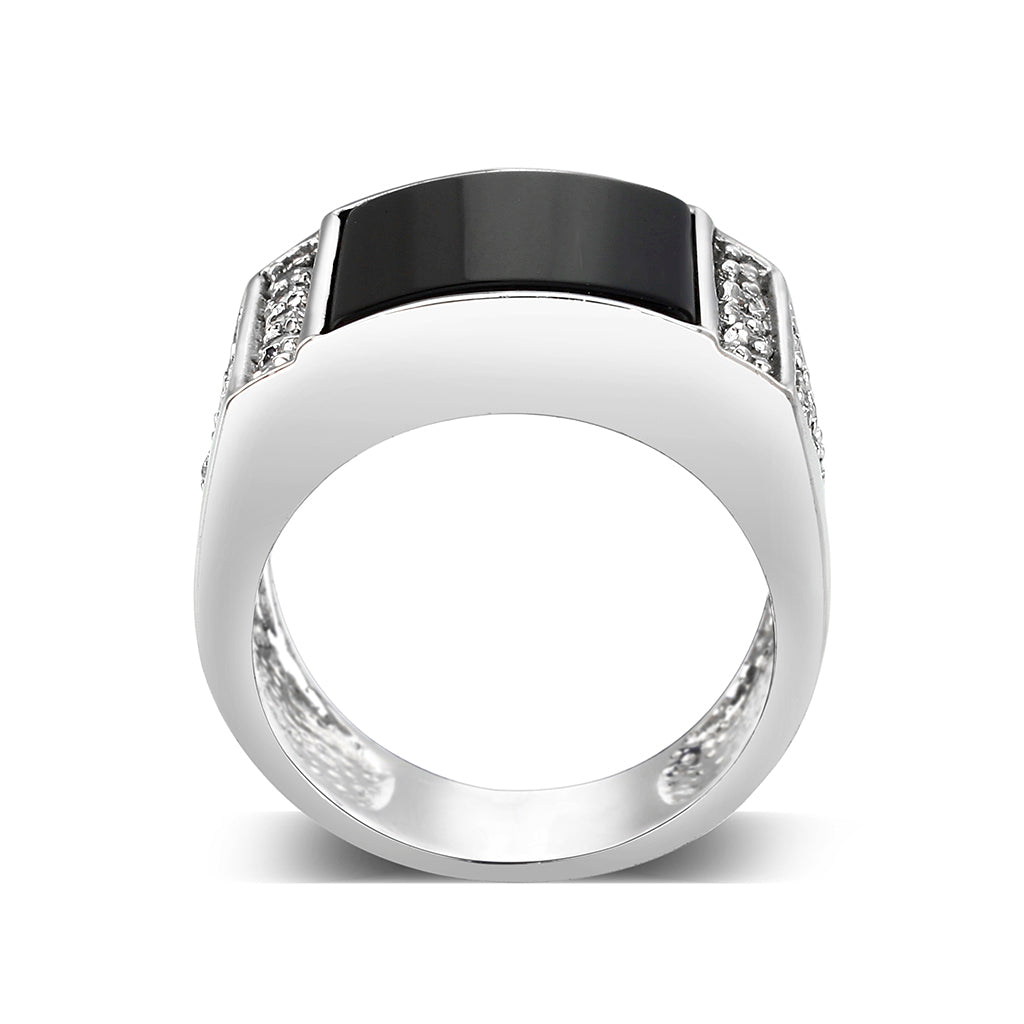 Rhodium Plated  Brass Ring with  Onyx