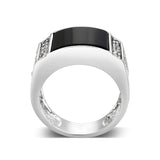 Rhodium Plated  Brass Ring with  Onyx