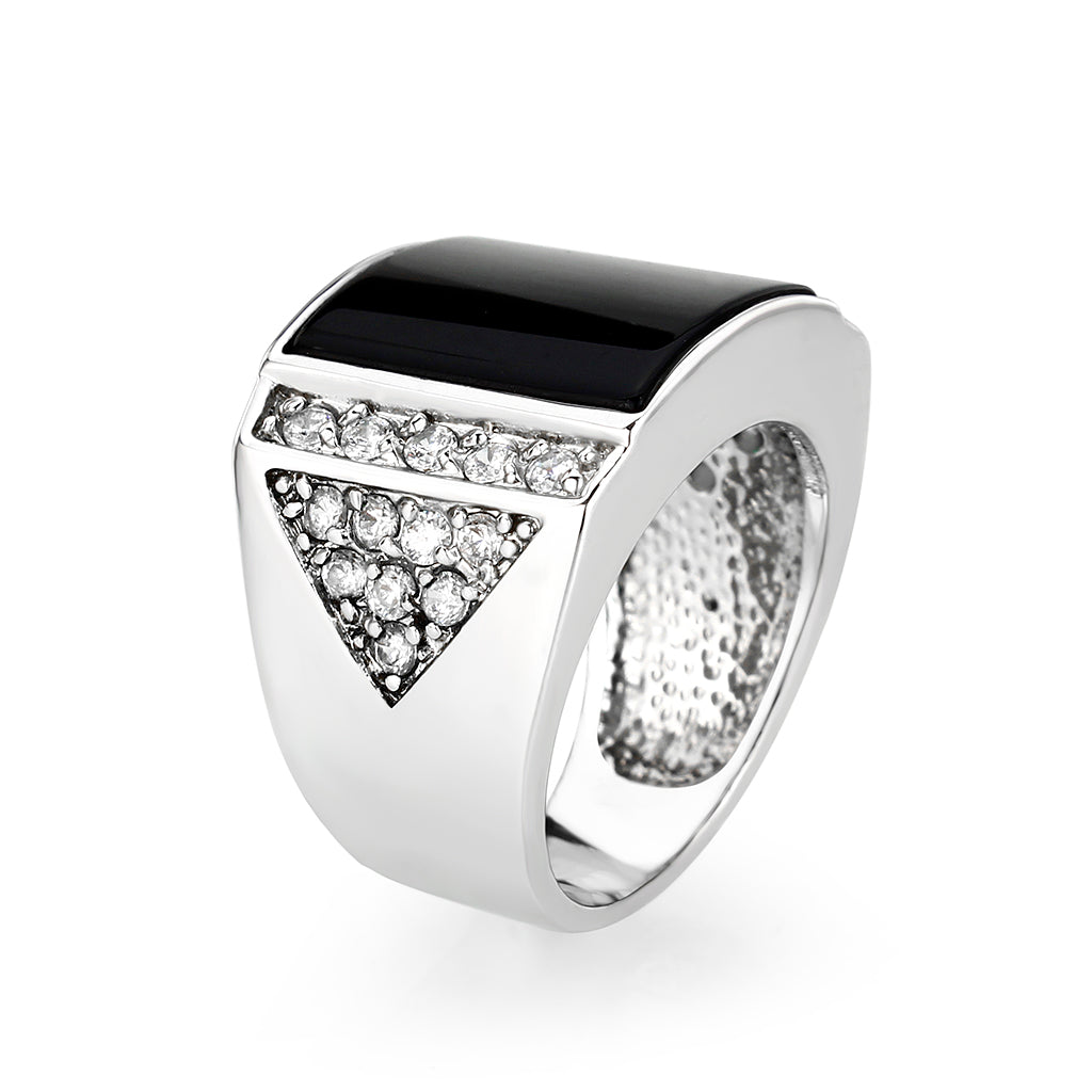 Rhodium Plated  Brass Ring with  Onyx