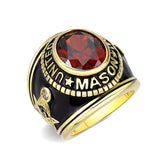 IP Gold(Ion Plating) Brass Ring with Synthetic Glass In Siam Color