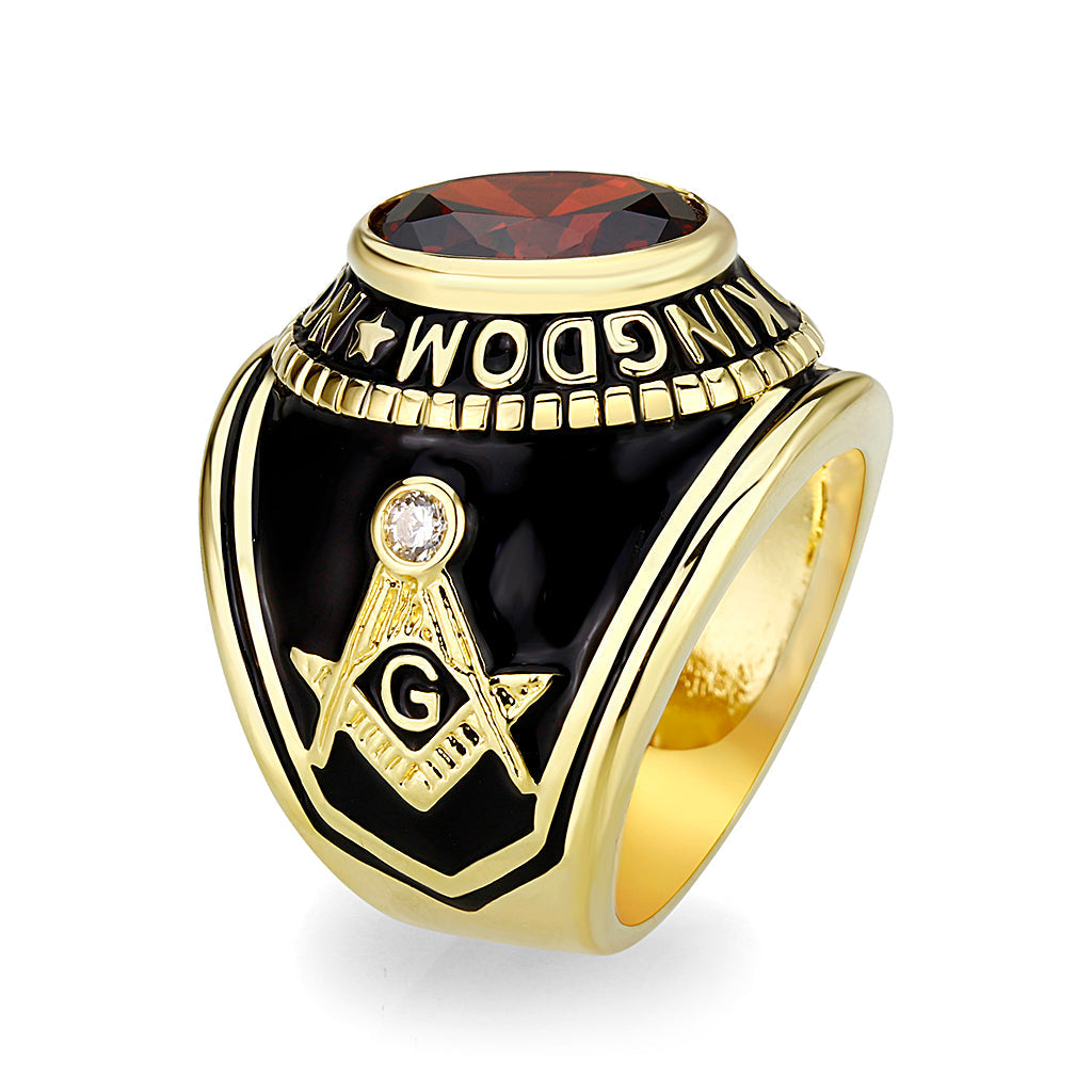 IP Gold(Ion Plating) Brass Ring with Synthetic Glass In Siam Color
