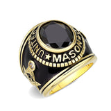 IP Gold(Ion Plating) Brass Ring with Synthetic Glass With Jet Color