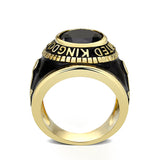 IP Gold(Ion Plating) Brass Ring with Synthetic Glass With Jet Color