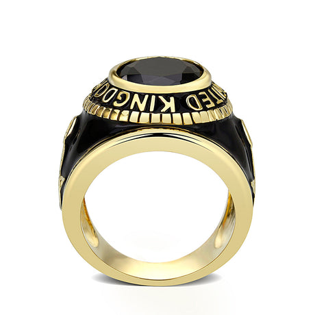 IP Gold(Ion Plating) Brass Ring with Synthetic Glass With Jet Color
