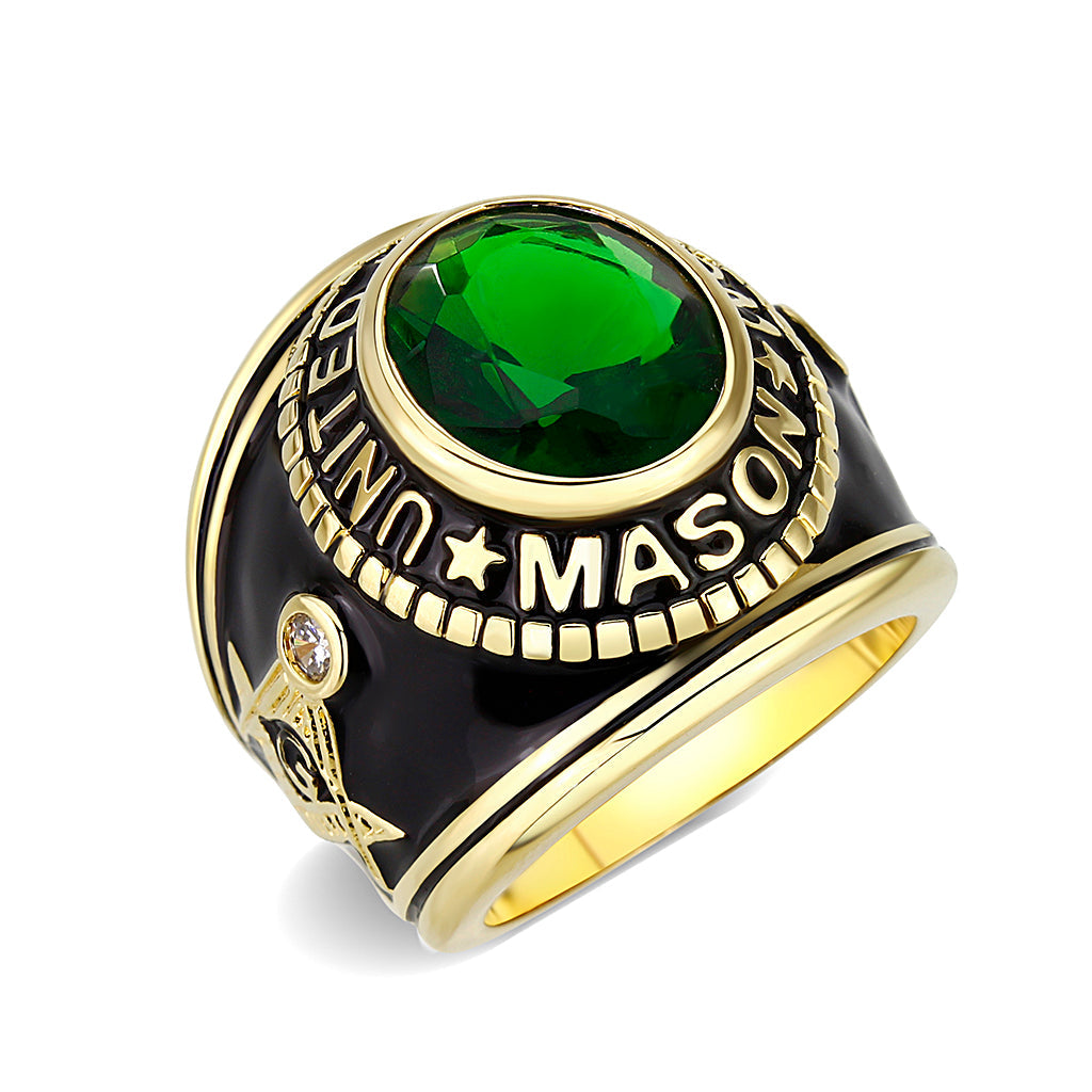 IP Gold(Ion Plating) Brass Ring with Synthetic Glass In Green Color
