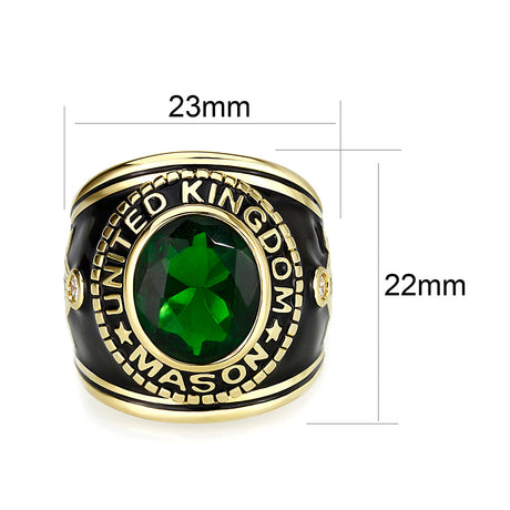 IP Gold(Ion Plating) Brass Ring with Synthetic Glass In Green Color