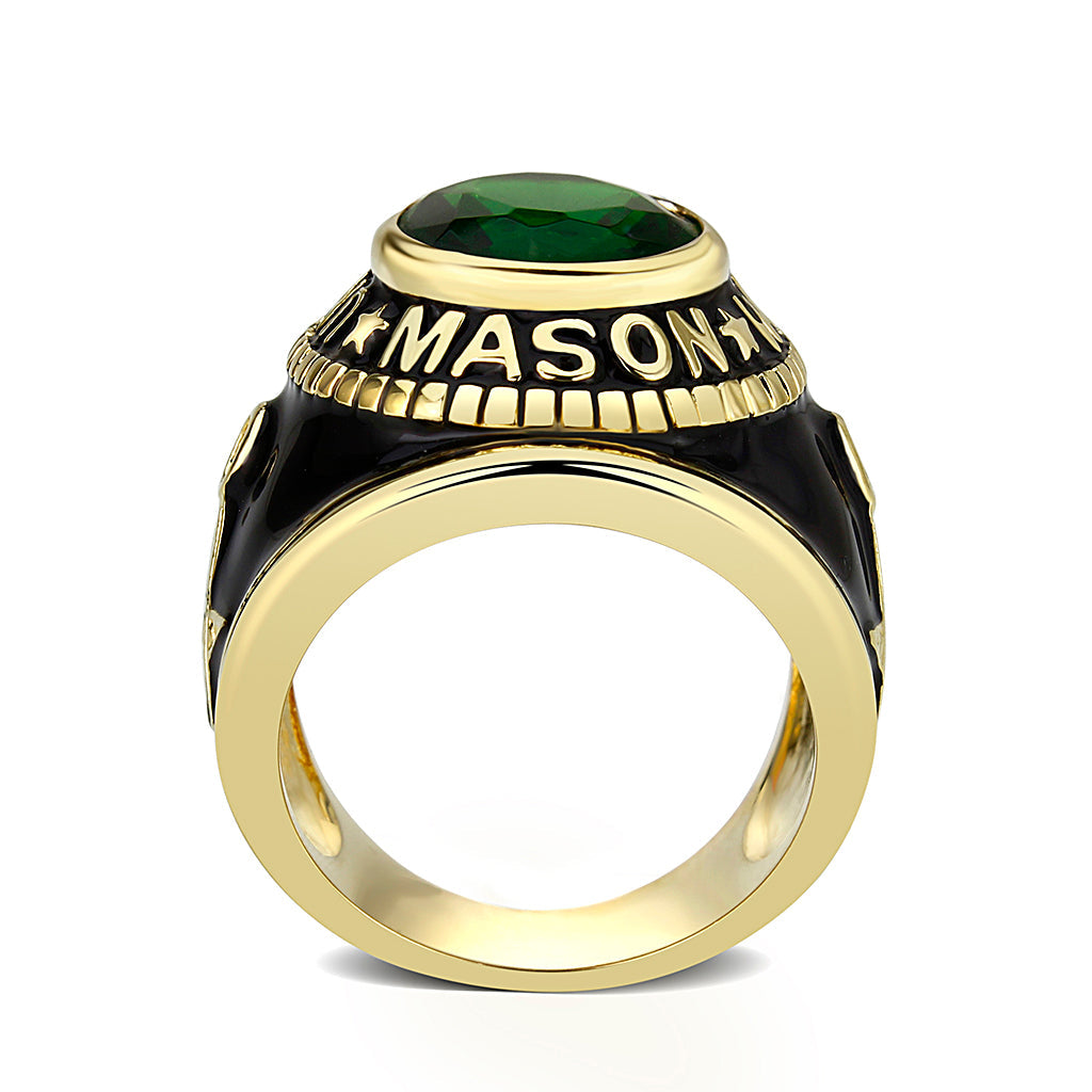 IP Gold(Ion Plating) Brass Ring with Synthetic Glass In Green Color