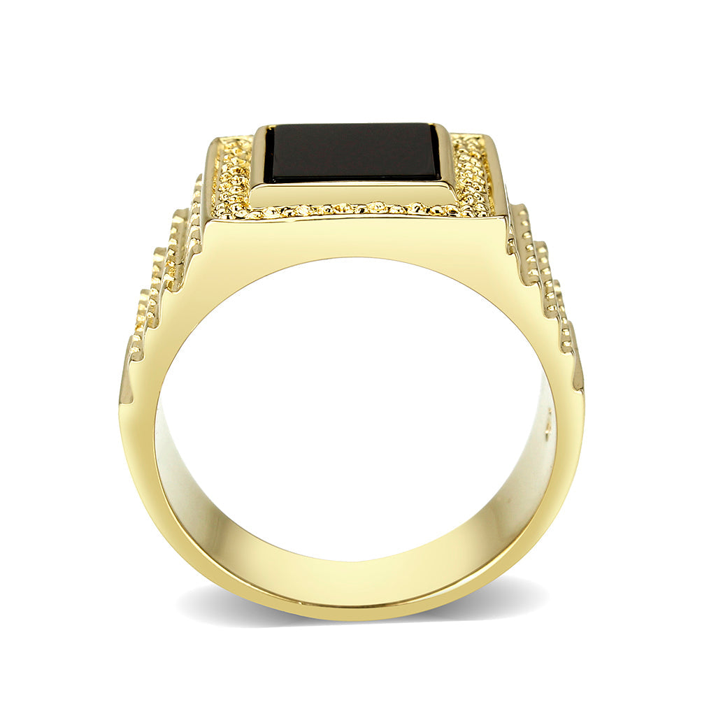 IP Gold(Ion Plating )Brass Ring with Onyx