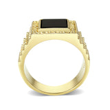 IP Gold(Ion Plating )Brass Ring with Onyx