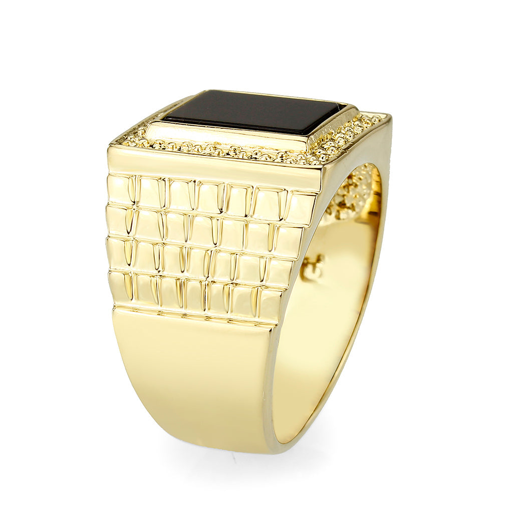 IP Gold(Ion Plating )Brass Ring with Onyx