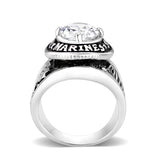 United States Marines Rhodium Plated Ring with Clear CZ