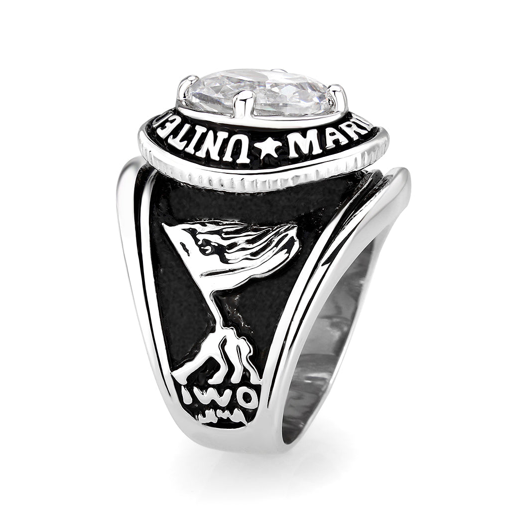 United States Marines Rhodium Plated Ring with Clear CZ