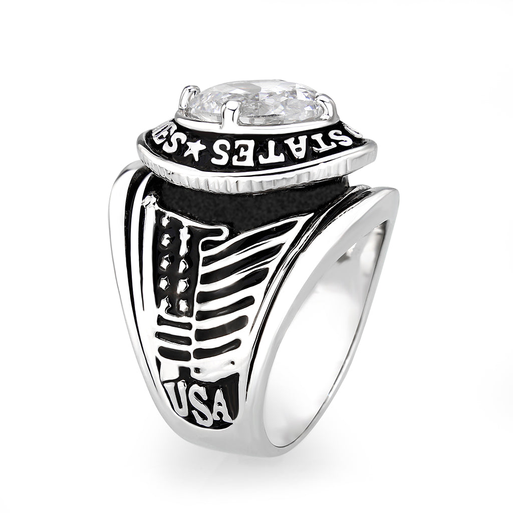 United States Marines Rhodium Plated Ring with Clear CZ