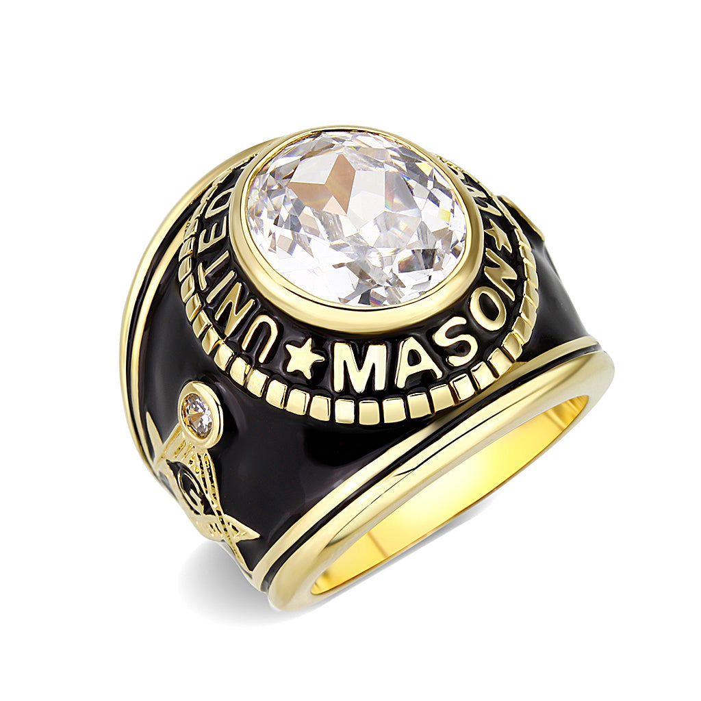 IP Gold(Ion Plating) Brass Ring with Synthetic Glass In Clear Color