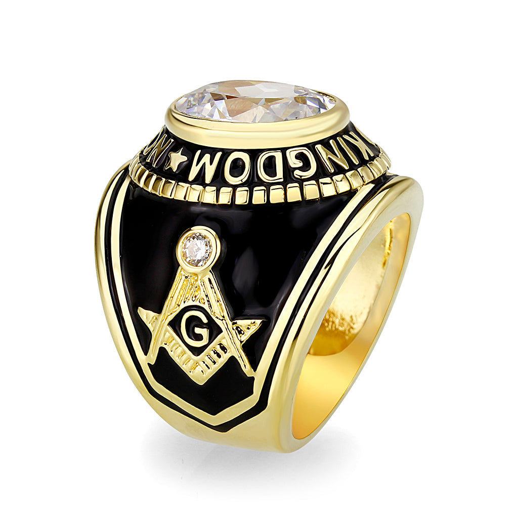 IP Gold(Ion Plating) Brass Ring with Synthetic Glass In Clear Color
