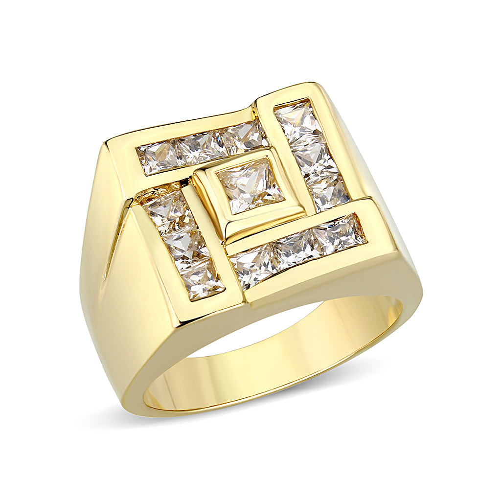 Ion Gold Plating Brass Ring with AAA Grade CZ  in Clear