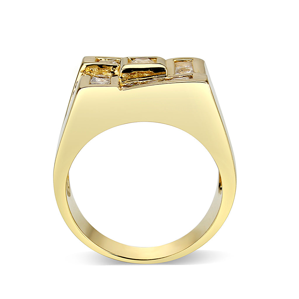 Ion Gold Plating Brass Ring with AAA Grade CZ  in Clear