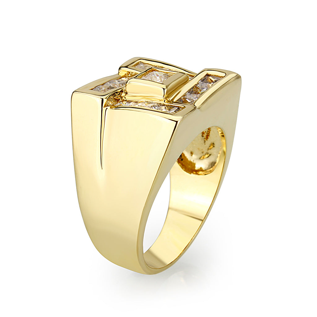 Ion Gold Plating Brass Ring with AAA Grade CZ  in Clear