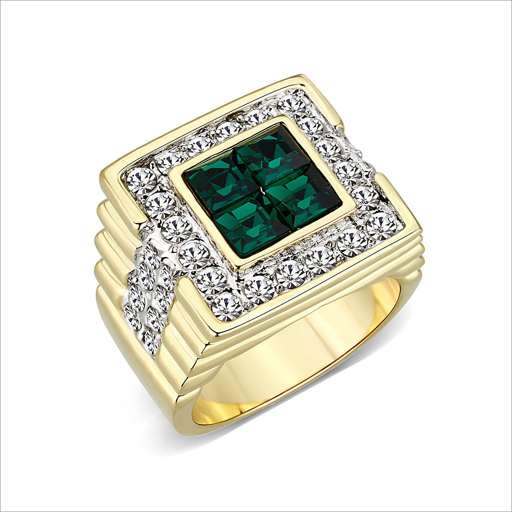 Ion Gold Plating Brass Ring with Synthetic Glass  in Green