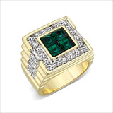 Ion Gold Plating Brass Ring with Synthetic Glass  in Green