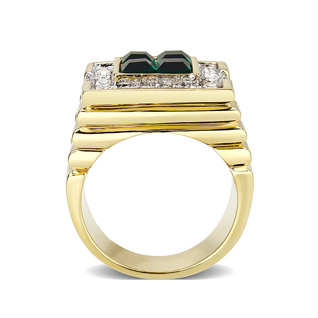 Ion Gold Plating Brass Ring with Synthetic Glass  in Green