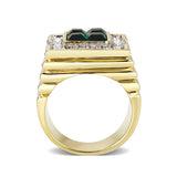 Ion Gold Plating Brass Ring with Synthetic Glass  in Green