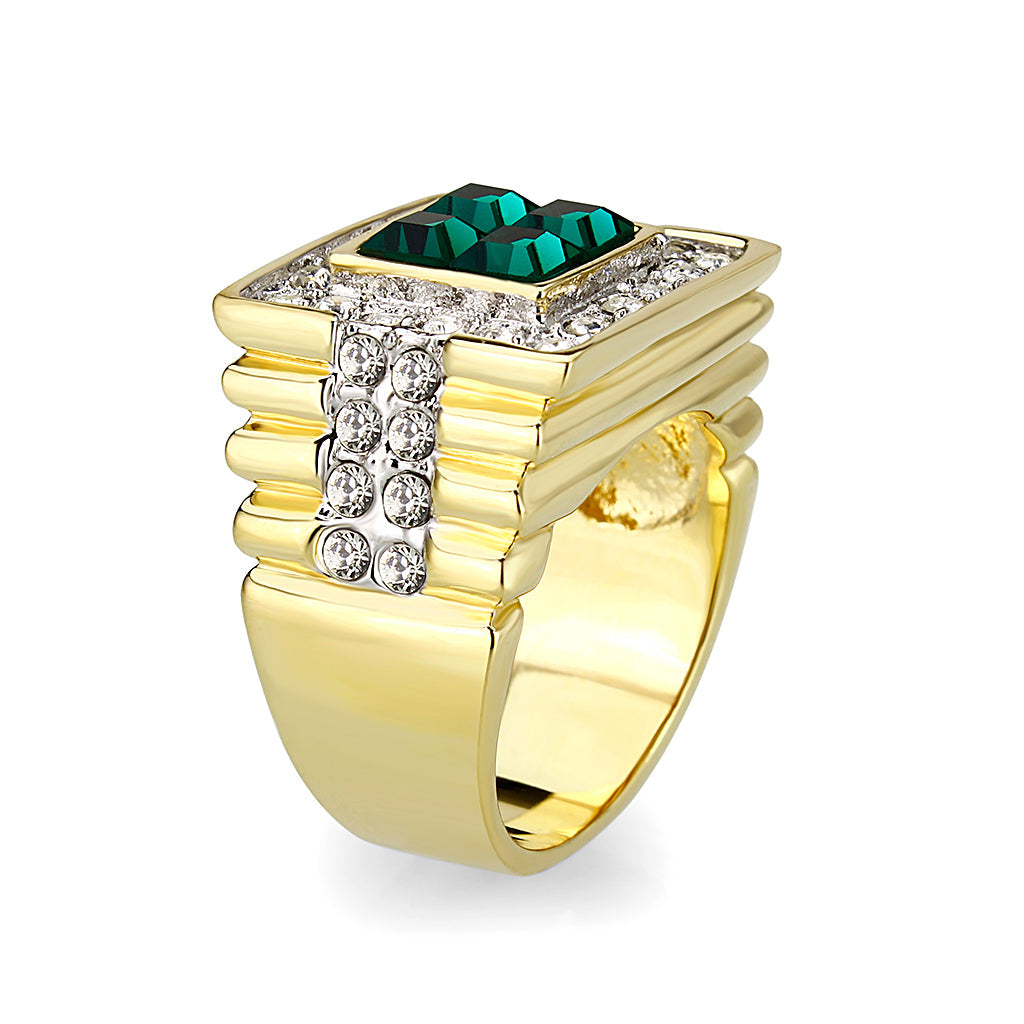 Ion Gold Plating Brass Ring with Synthetic Glass  in Green