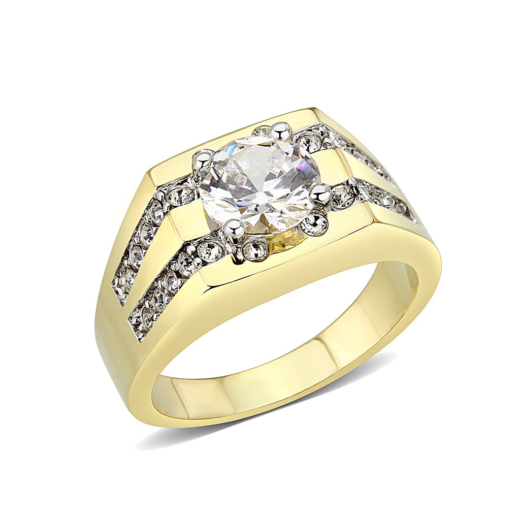 Ion Gold Plating Brass Ring with AAA Grade CZ  in Clear