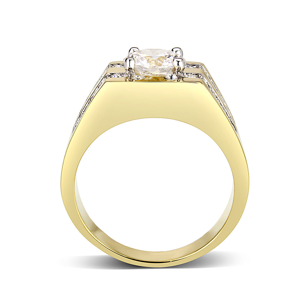 Ion Gold Plating Brass Ring with AAA Grade CZ  in Clear
