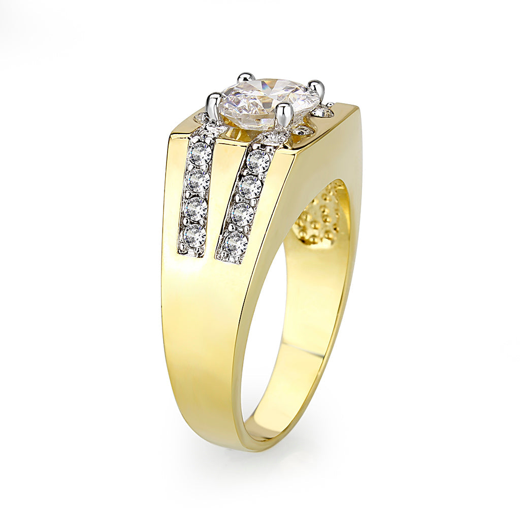Ion Gold Plating Brass Ring with AAA Grade CZ  in Clear