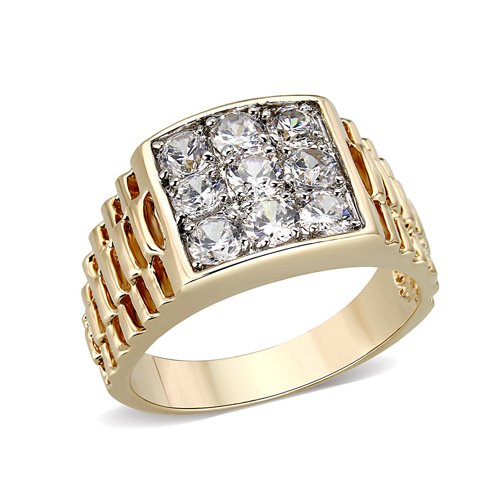 Ion Gold Plating Brass Ring with AAA Grade CZ  in Clear